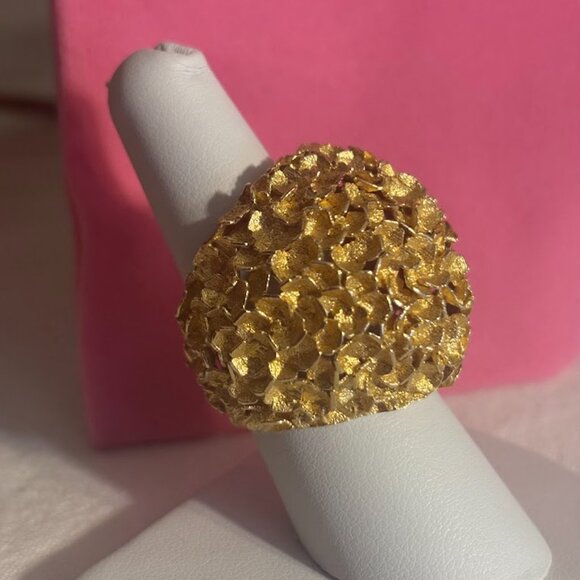 Beautiful Modern Asymmetrical DomedOpen Gold Tone Ring (size 8) with pouch